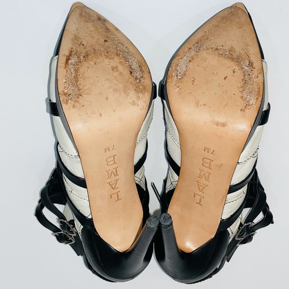 L.A.M.B. Black & White Kaine Ankle Bootie Heels - Picture 8 of 12